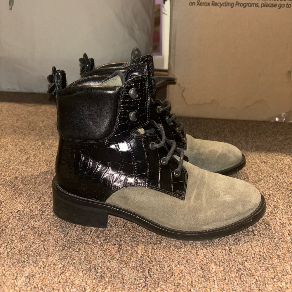 Green suede combat boots
